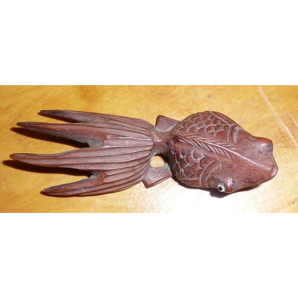 Hand Carved Wood Fish ~ Goldfish, Koi ~ small unique w/ beady eyes Unsigned
